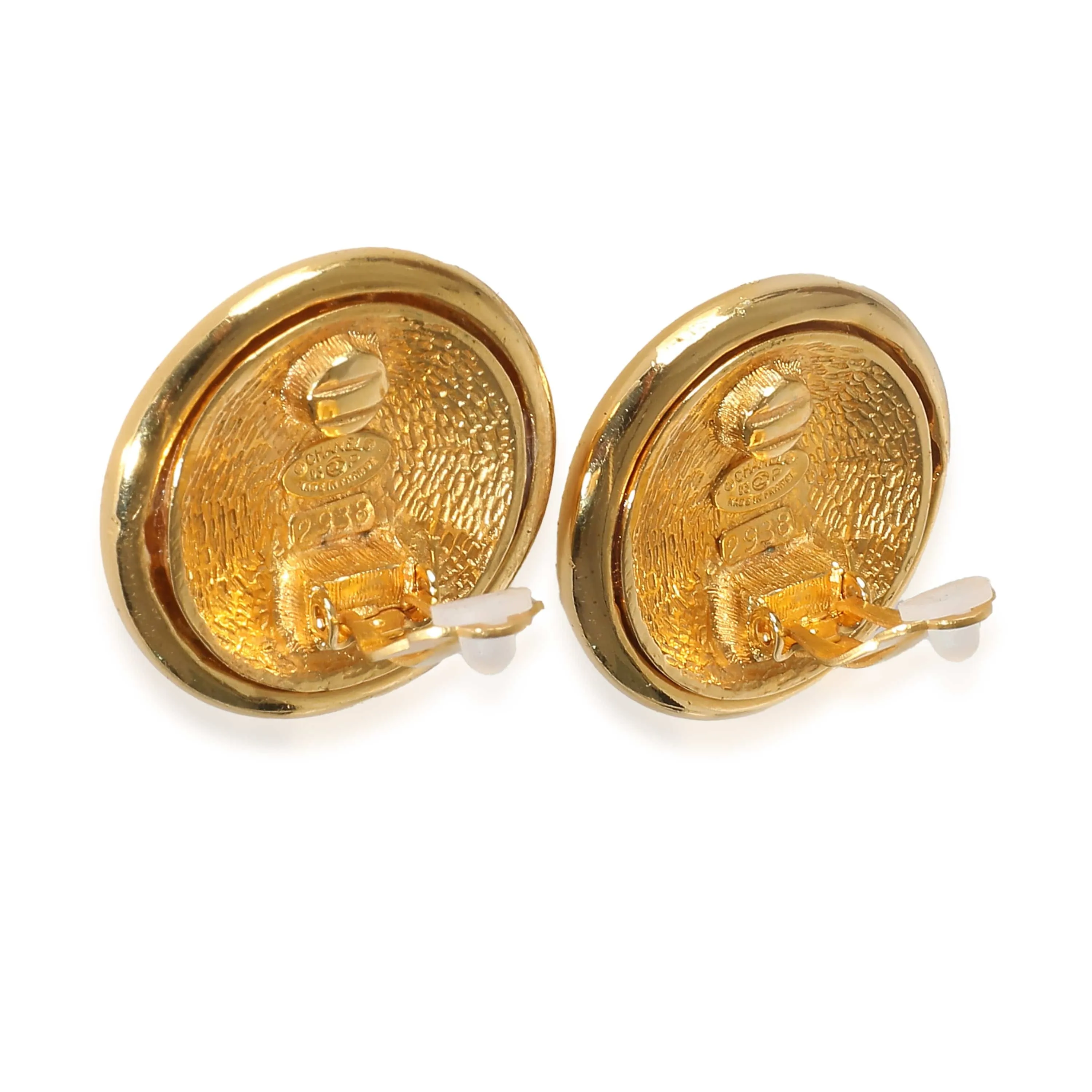 Chanel 1995 24k Gold Gilded CC Button Clip On Earrings ASC5200