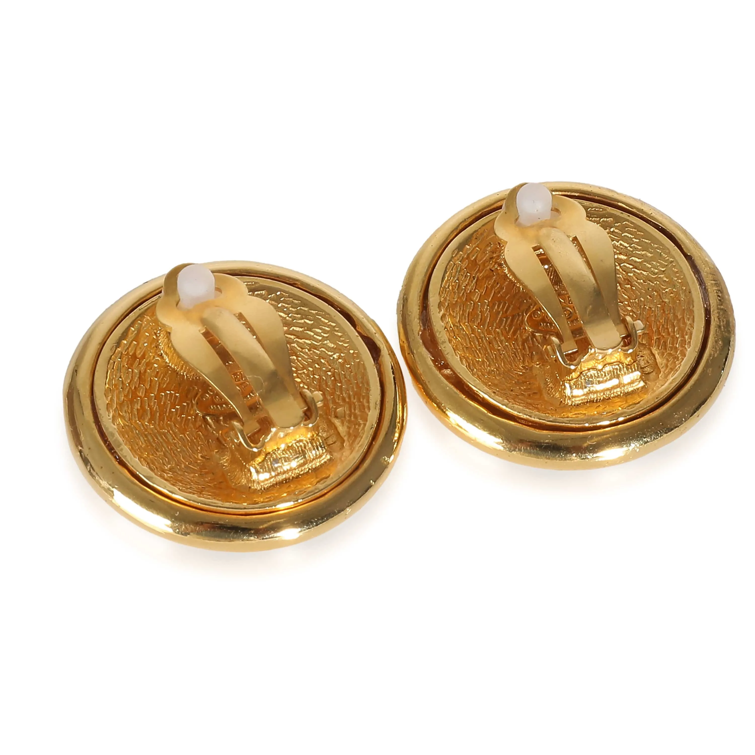 Chanel 1995 24k Gold Gilded CC Button Clip On Earrings ASC5200