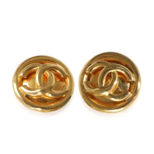 Chanel 1995 24k Gold Gilded CC Button Clip On Earrings ASC5200