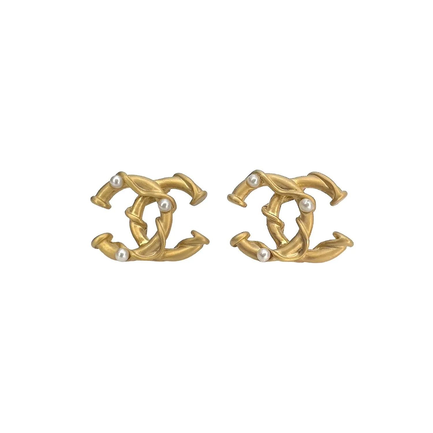 Chanel CC Faux Pearl Stud Earrings