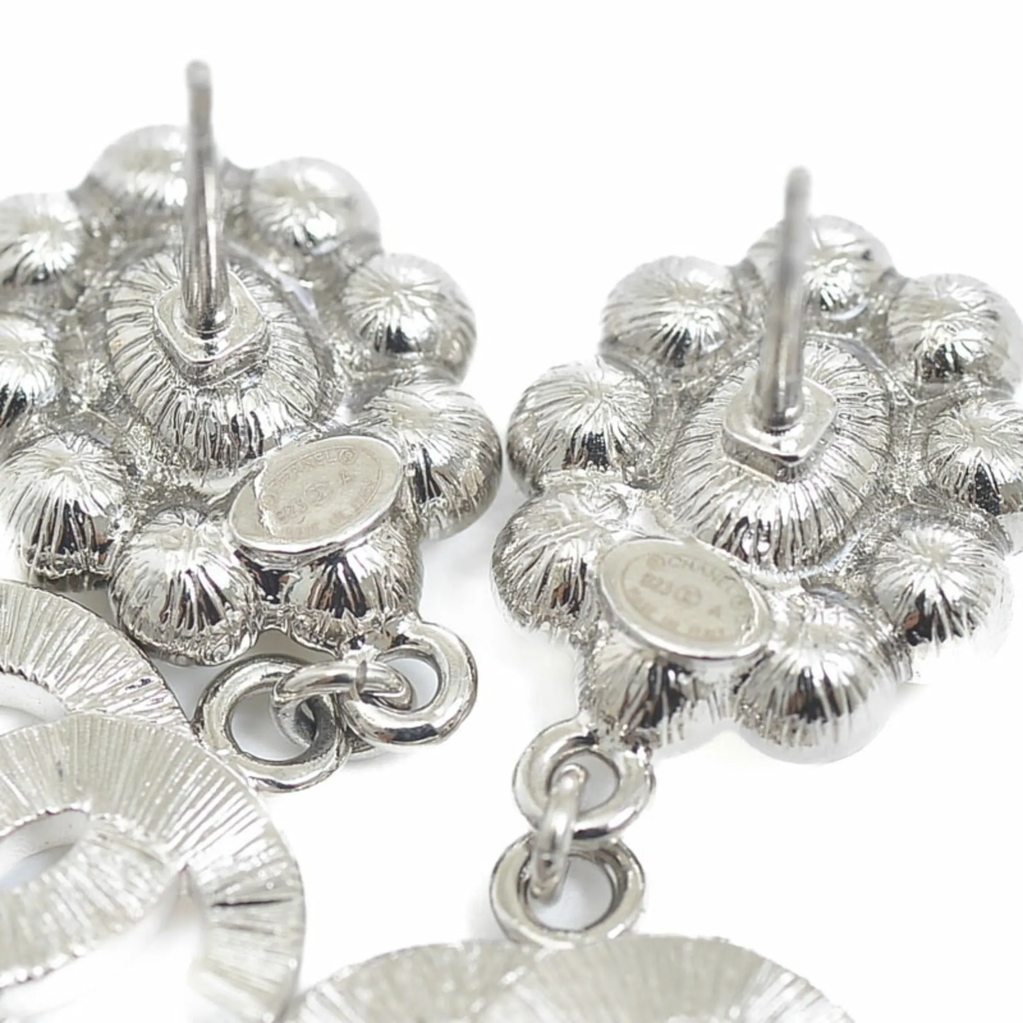 CHANEL Cocomark Pearl Earrings Metal Silver B23A