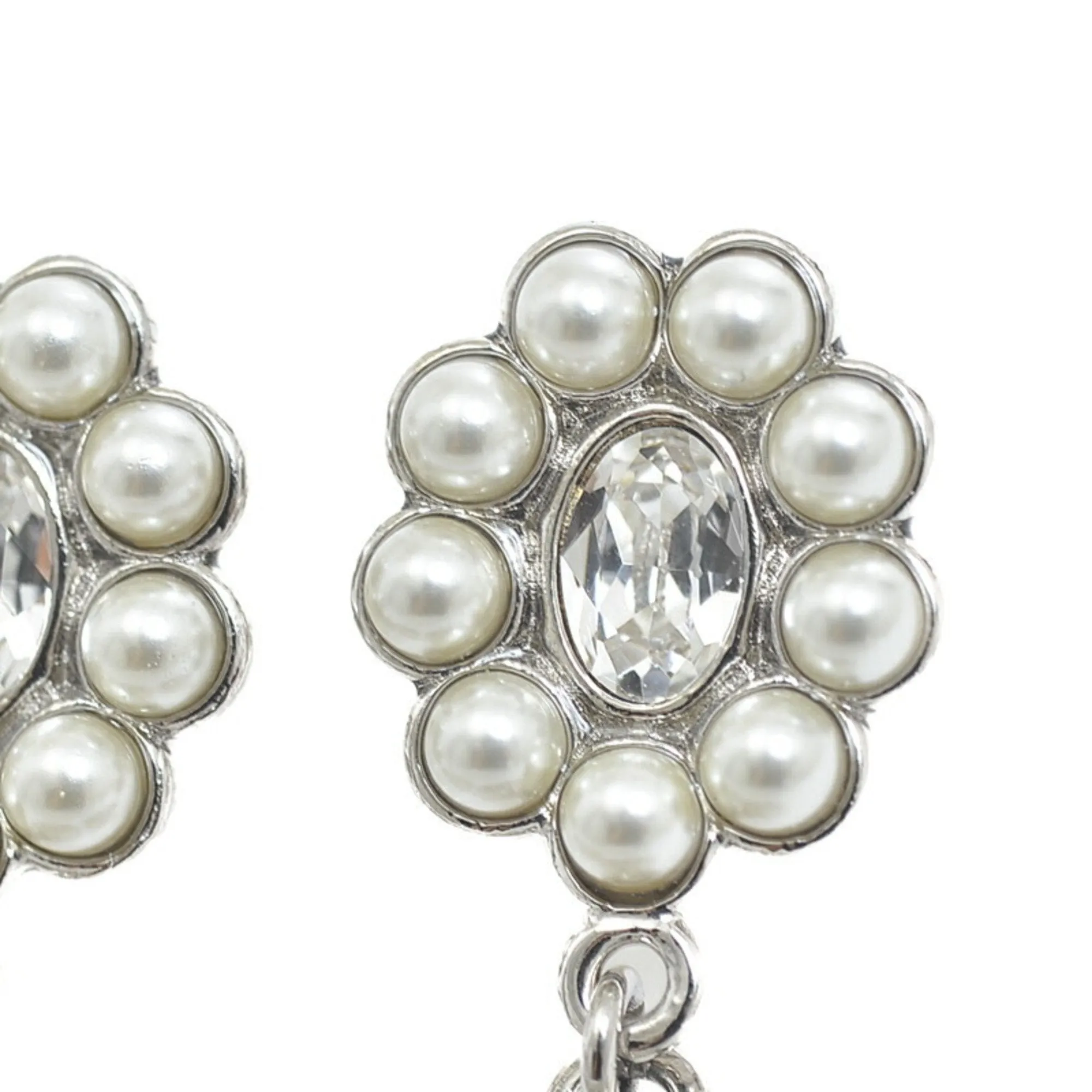 CHANEL Cocomark Pearl Earrings Metal Silver B23A
