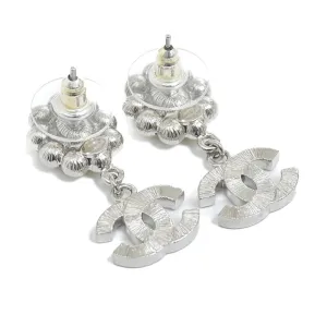 CHANEL Cocomark Pearl Earrings Metal Silver B23A