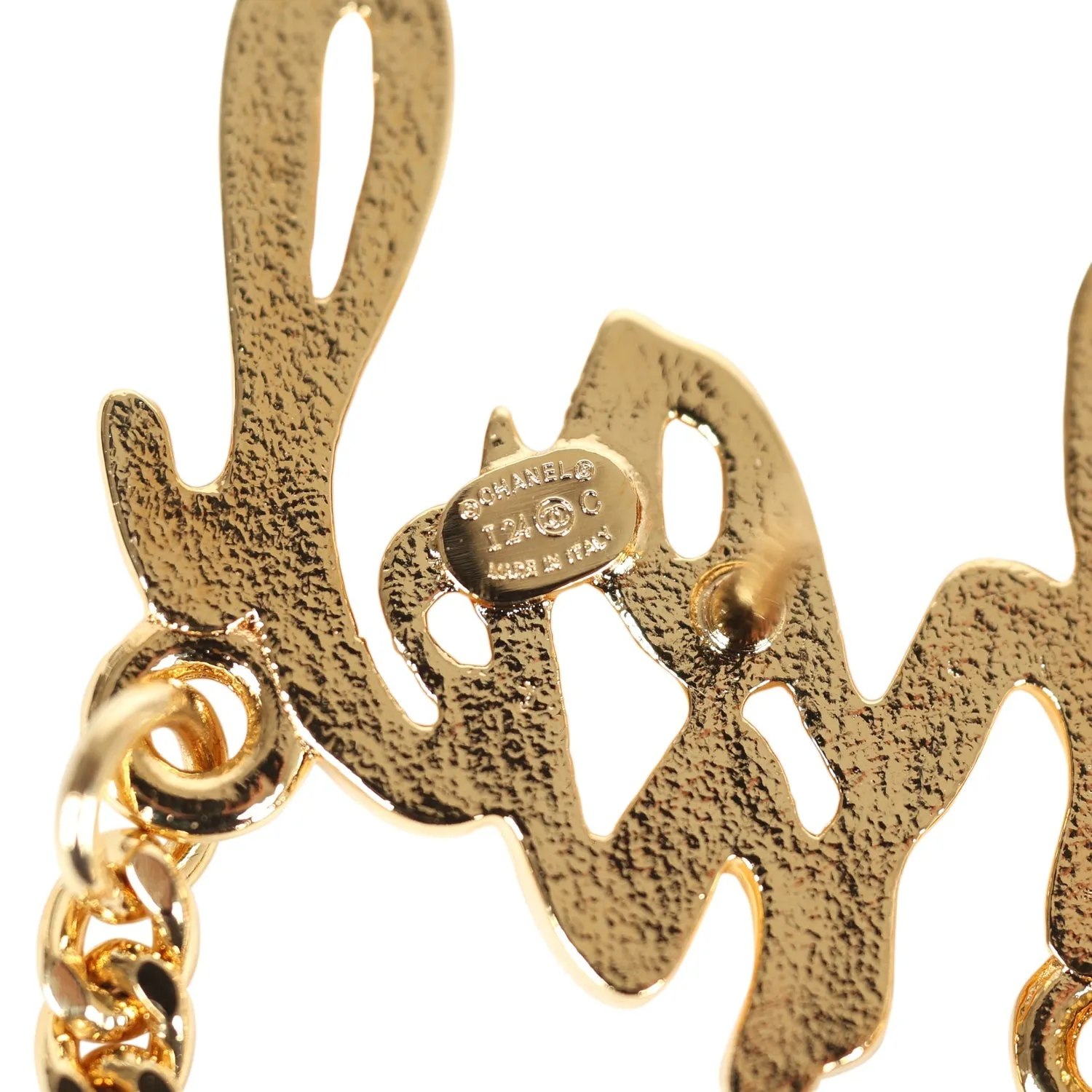 Chanel Logo Drop Chain Earrings Gold Metal