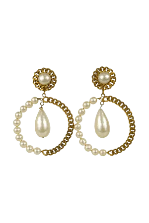 Chanel Vintage 1970's Large Chain and Pearl Drop Earrings