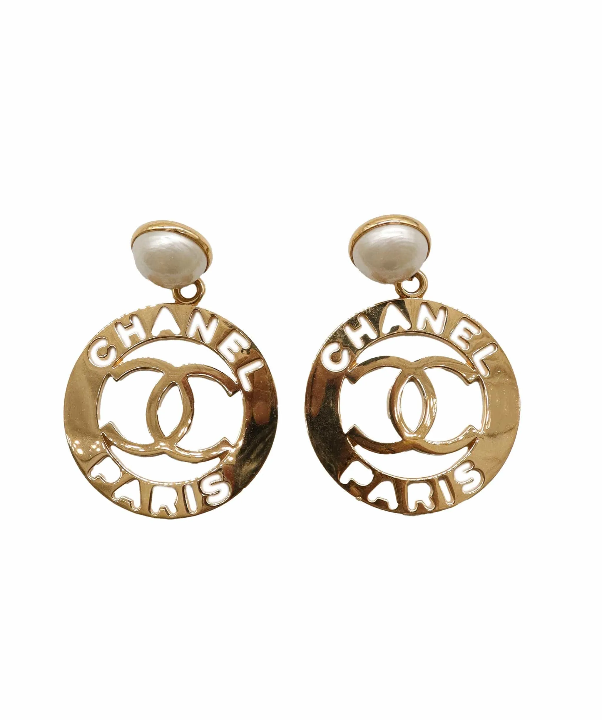 CHANEL VINTAGE EARRINGS PEARL MOTIF COCO GOLD - DXBS1289