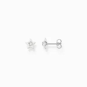 Charming Sterling Silver Enamel Zirconia White Star Earrings H2273-041-14