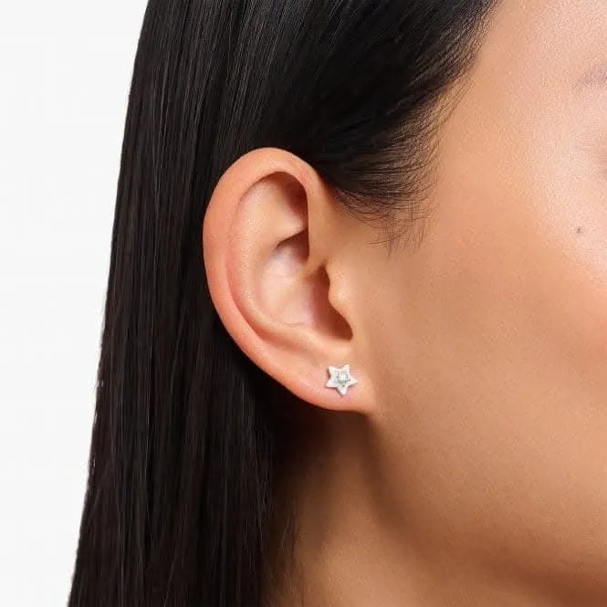 Charming Sterling Silver Enamel Zirconia White Star Earrings H2273-041-14