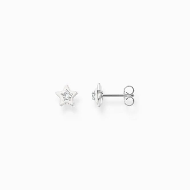 Charming Sterling Silver Enamel Zirconia White Star Earrings H2273-041-14