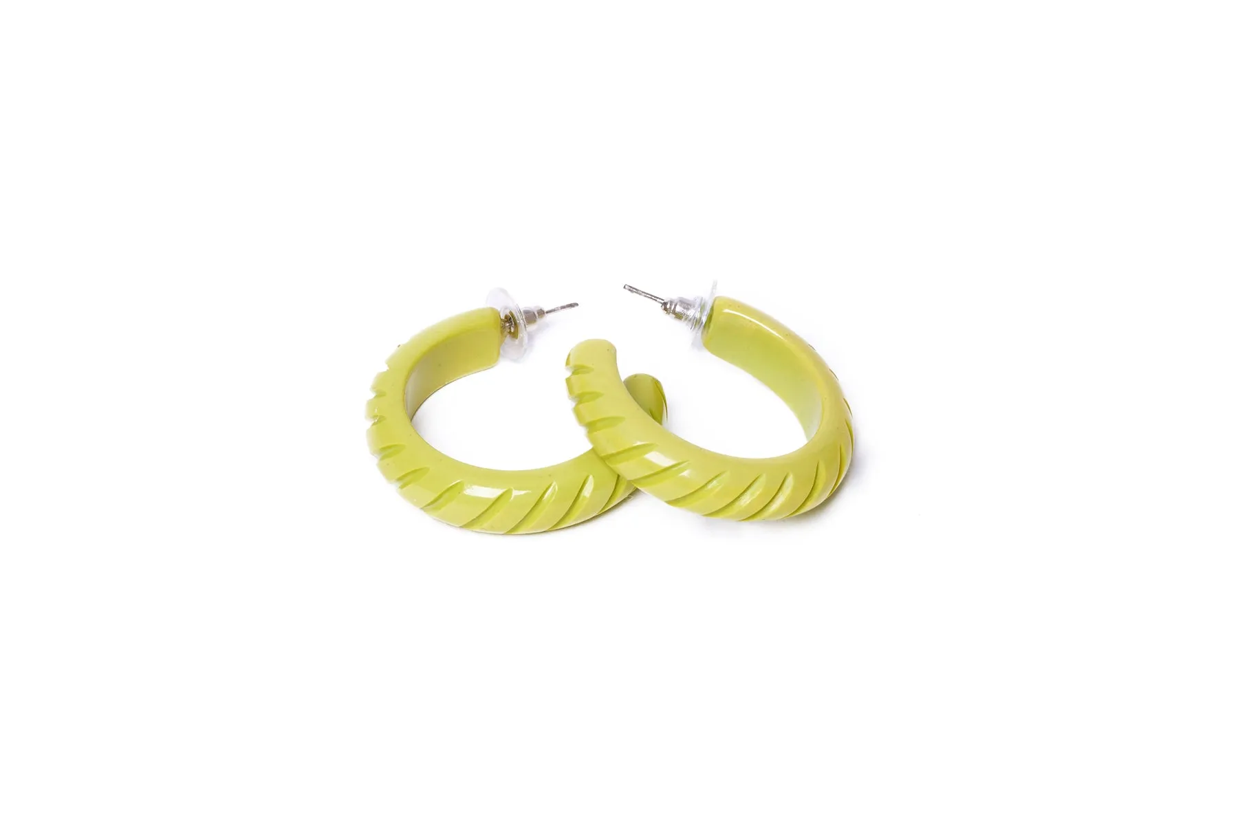 Chartreuse Heavy Carve Hoop Earrings
