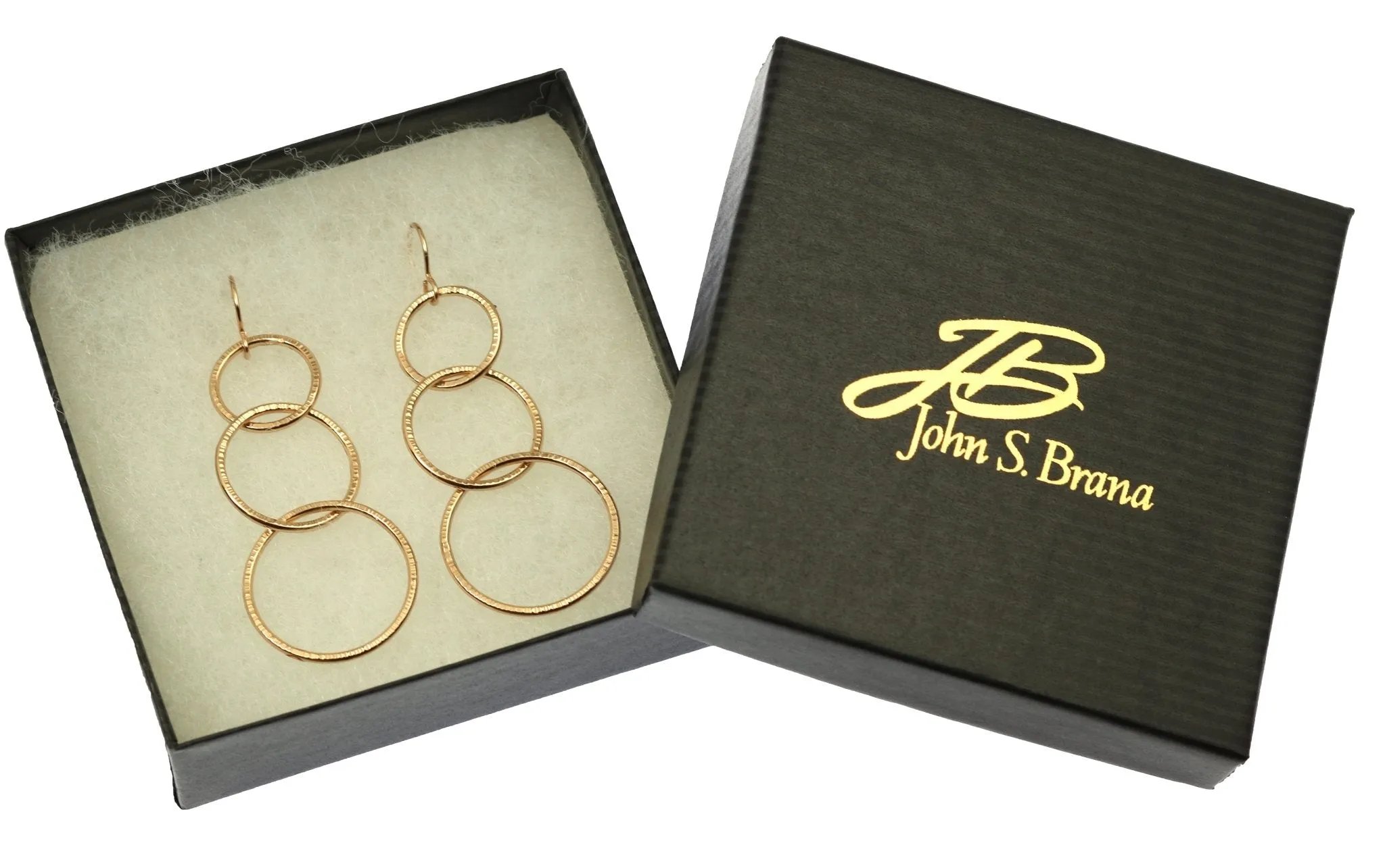 Chased Bronze Three Tiered Dangle Earrings