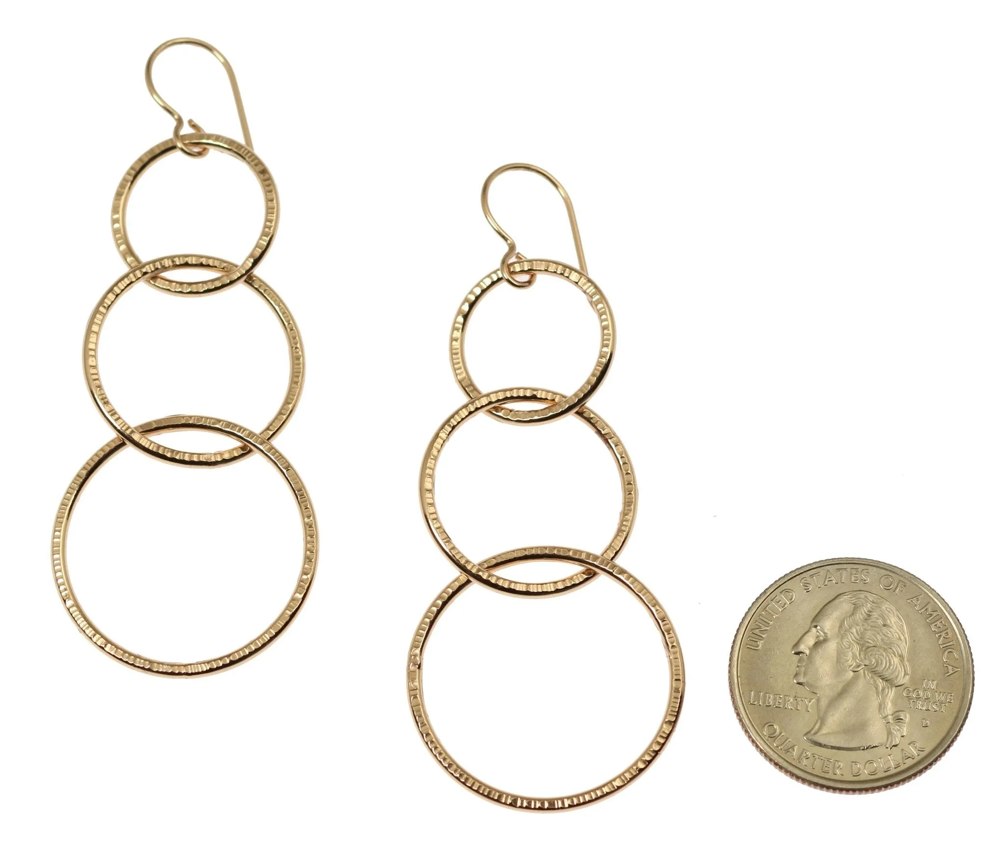 Chased Bronze Three Tiered Dangle Earrings