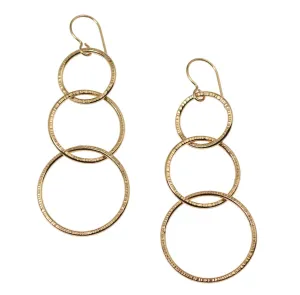 Chased Bronze Three Tiered Dangle Earrings
