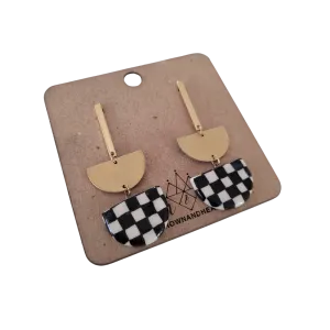 Checkered   Brass Earrings