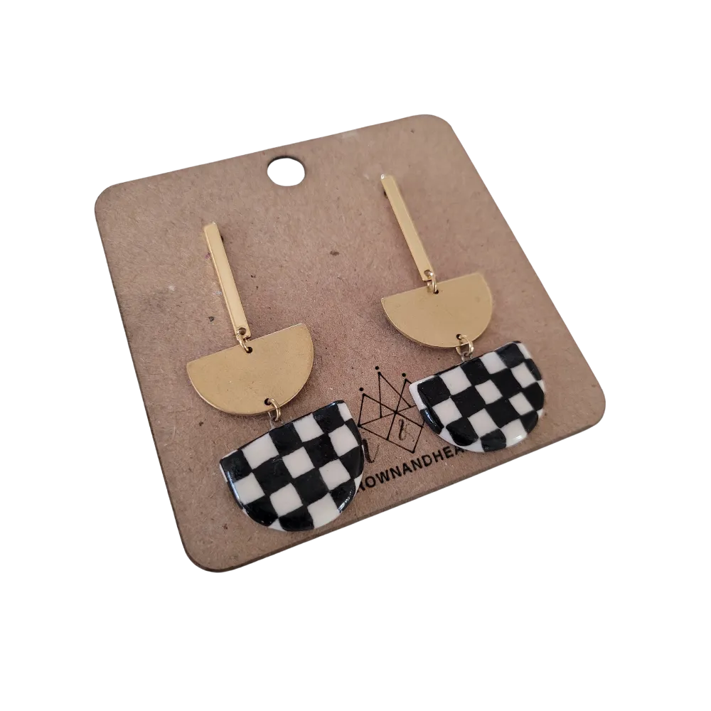 Checkered   Brass Earrings