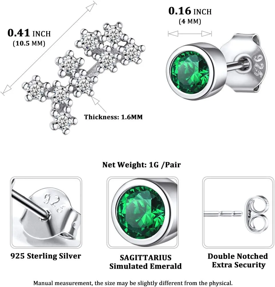 ChicSilver Zodiac Birthstone Asymmetrical Stud Earrings Hypoallergenic 925 Sterling Silver Constellation Earrings for Women(with Gift Box)