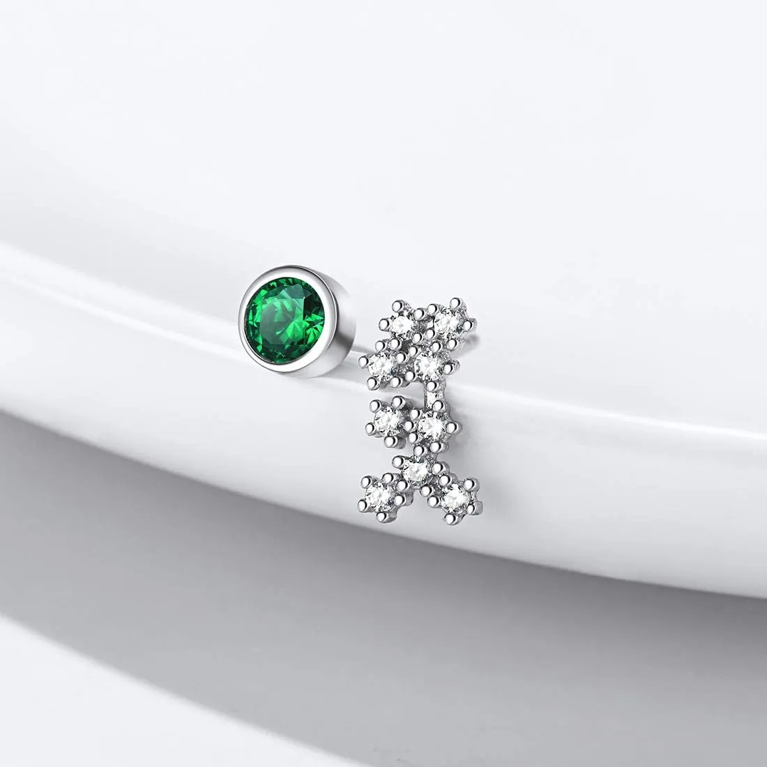 ChicSilver Zodiac Birthstone Asymmetrical Stud Earrings Hypoallergenic 925 Sterling Silver Constellation Earrings for Women(with Gift Box)