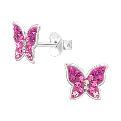 Children’s Sterling Silver Butterfly Pink Gradient Ear Stud