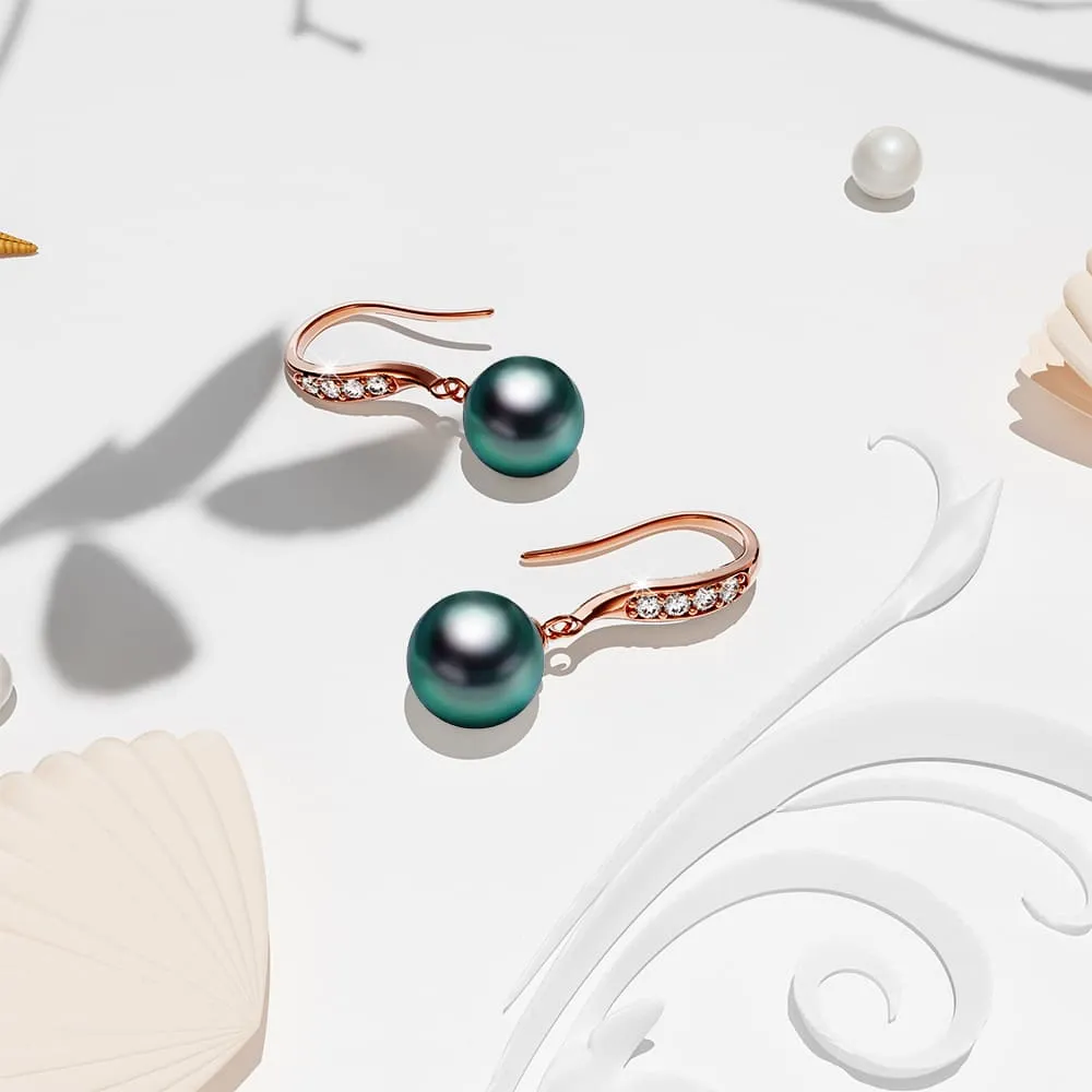 Chivalry Pearl Drop Earrings Embellished with SWAROVSKI Crystal Iridescent Tahitian Look Pearls
