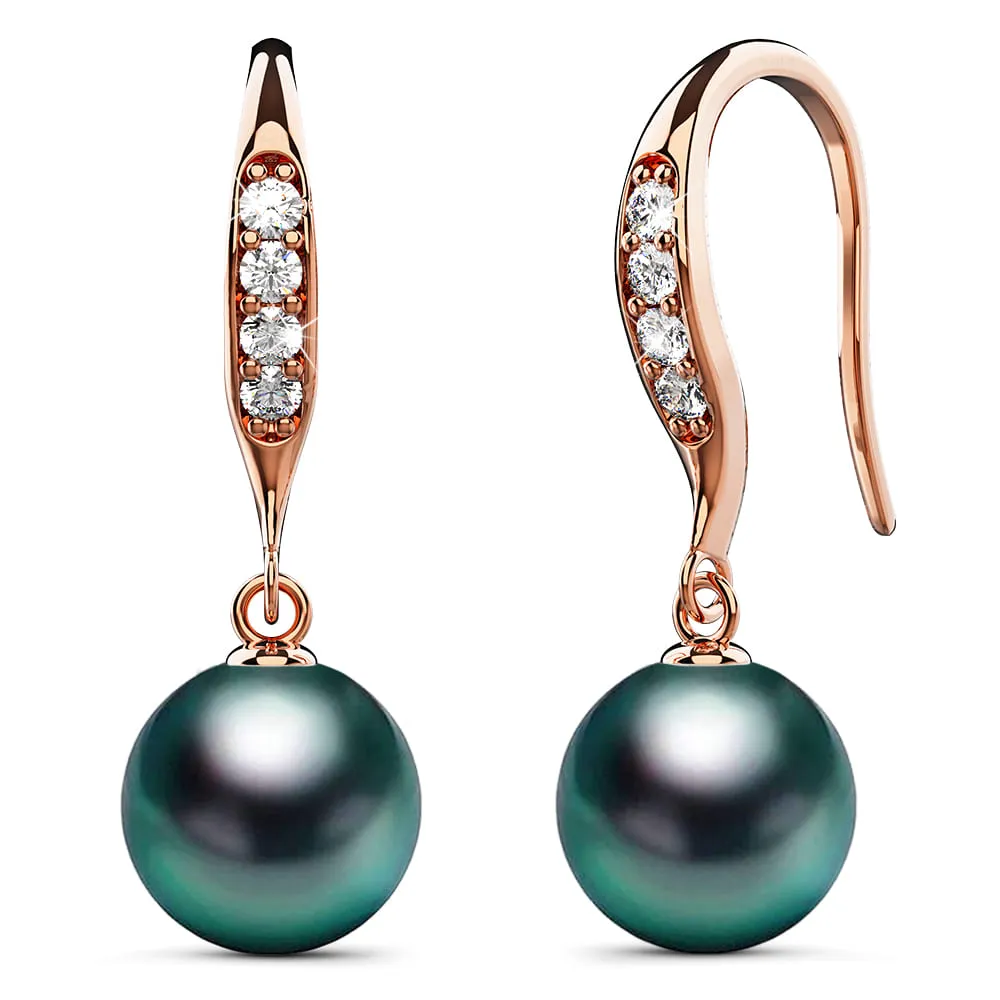 Chivalry Pearl Drop Earrings Embellished with SWAROVSKI Crystal Iridescent Tahitian Look Pearls
