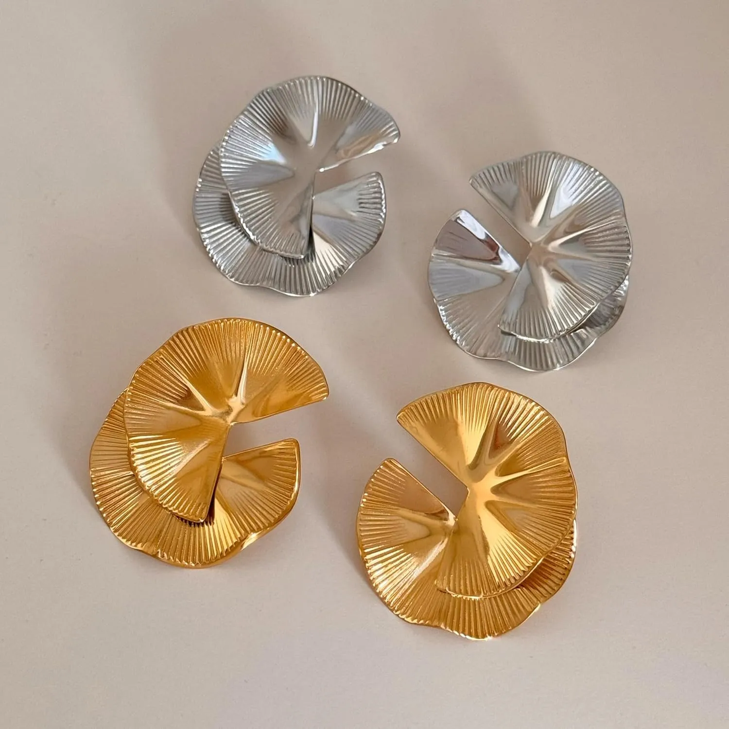 Chunky Gold & Silver Spiral Earrings - Trendy Large Geometric Fashion Statement Earrings