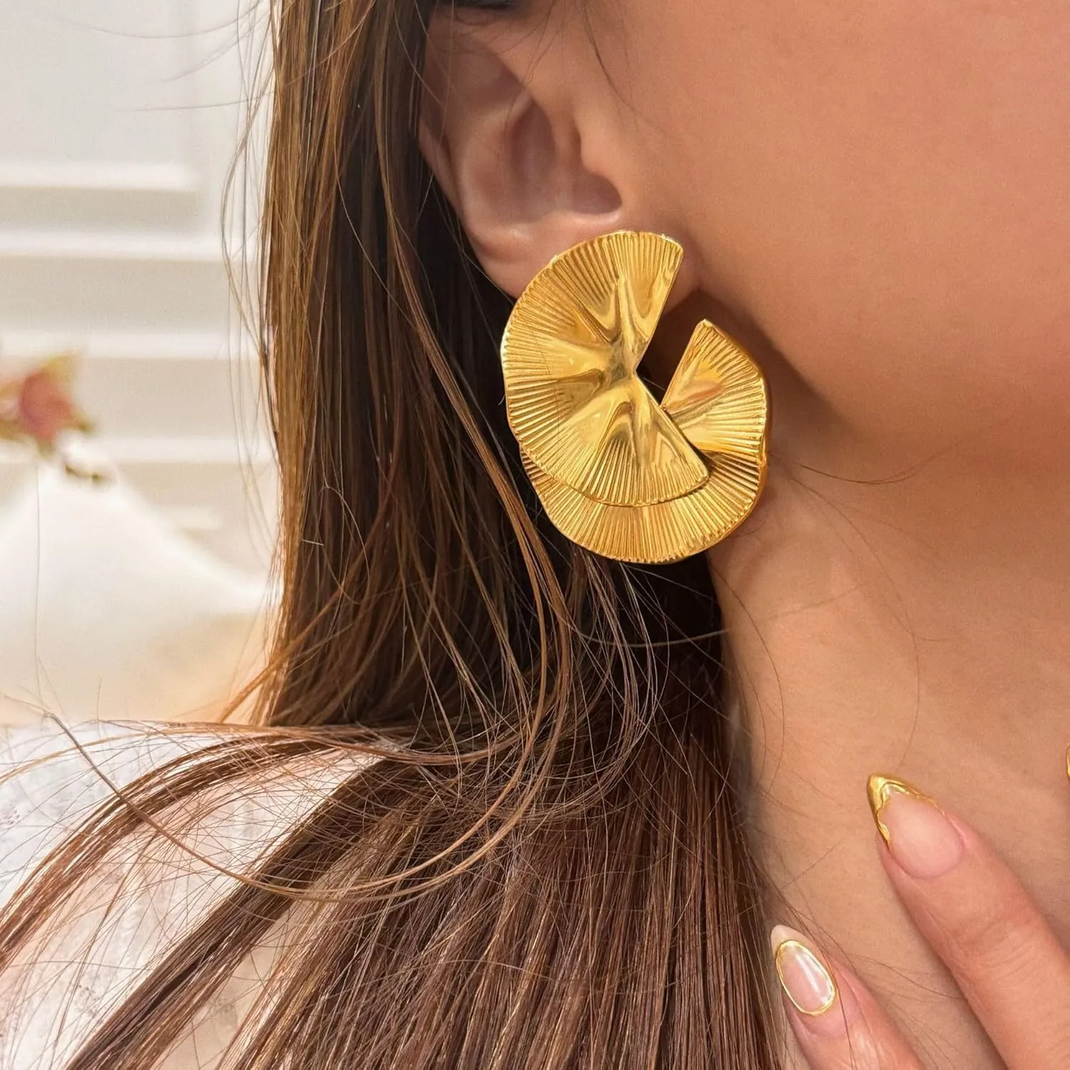 Chunky Gold & Silver Spiral Earrings - Trendy Large Geometric Fashion Statement Earrings