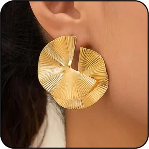 Chunky Gold & Silver Spiral Earrings - Trendy Large Geometric Fashion Statement Earrings