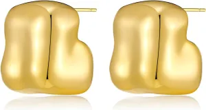 Chunky Gold Geometric Square Stud Earrings for Women Trendy Minimalist Earrings Jewelry