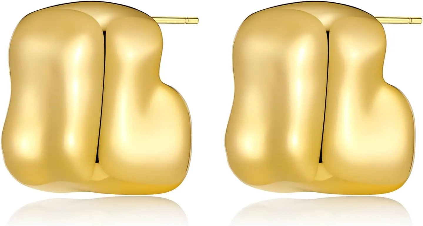 Chunky Gold Geometric Square Stud Earrings for Women Trendy Minimalist Earrings Jewelry