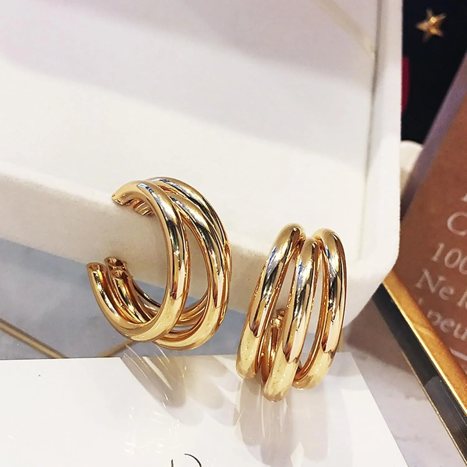 Chunky Gold Statement Earrings for Women,Sterling Sliver Posts Dangle Earrings Mothers Day Valentines Day Trendy Jewelry Gift