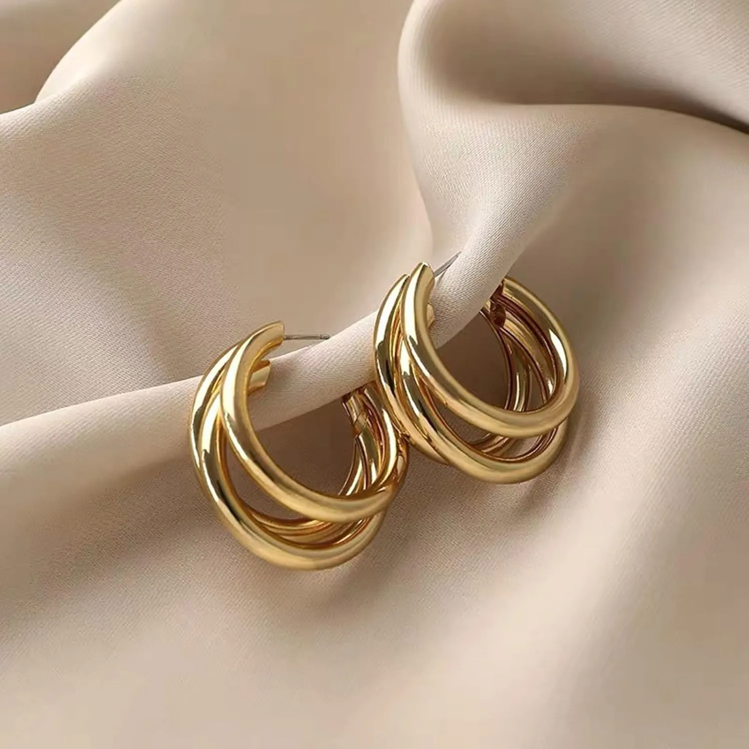 Chunky Gold Statement Earrings for Women,Sterling Sliver Posts Dangle Earrings Mothers Day Valentines Day Trendy Jewelry Gift