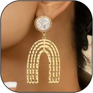 Chunky Gold Thick Earrings for Women Trendy Vintage Victorian Pearl Geometric Drop Dangle Earrings