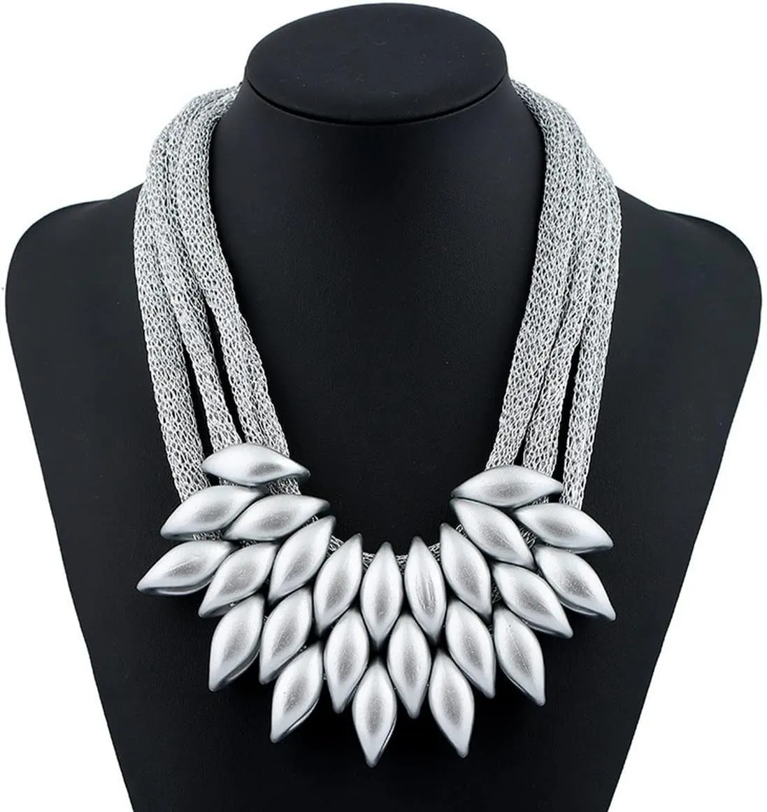 Chunky Layered Tassel Choker Jewelry Sets for Women,African Bib Tribal Collar Necklace,Huggie Hoop Circle Earrings and Shiny Cubic Zirconia Bracelet,3pcs Statement Fashion Trendy Jewelry Gifts