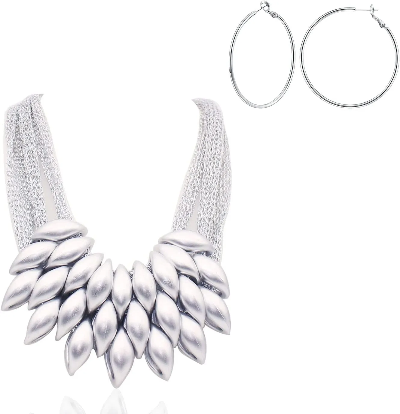 Chunky Layered Tassel Choker Jewelry Sets for Women,African Bib Tribal Collar Necklace,Huggie Hoop Circle Earrings and Shiny Cubic Zirconia Bracelet,3pcs Statement Fashion Trendy Jewelry Gifts