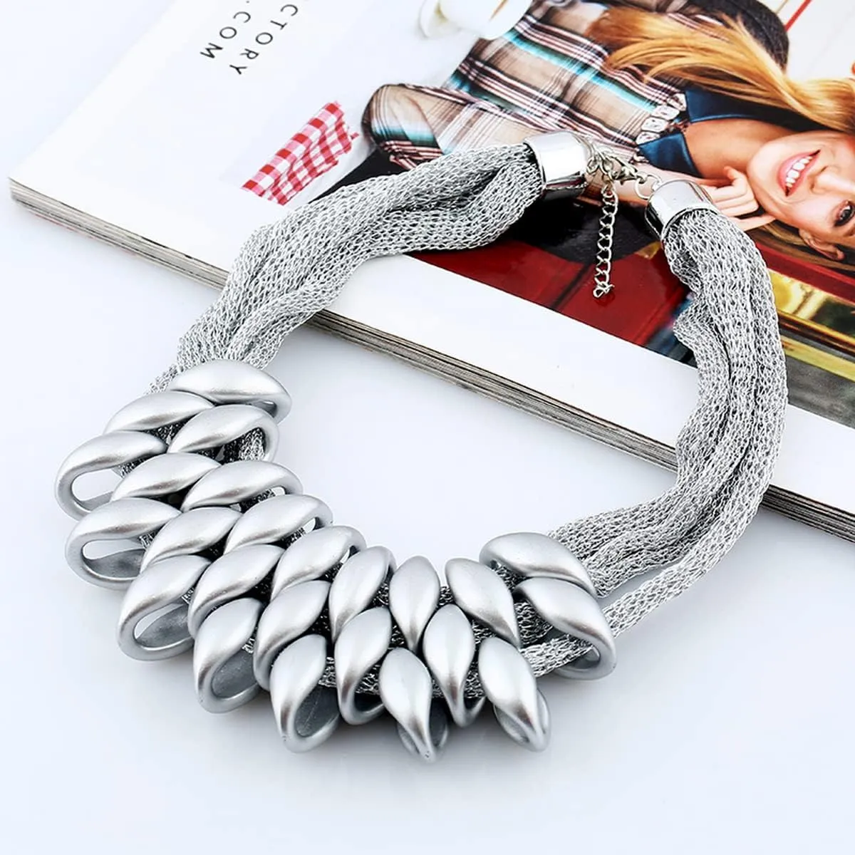 Chunky Layered Tassel Choker Jewelry Sets for Women,African Bib Tribal Collar Necklace,Huggie Hoop Circle Earrings and Shiny Cubic Zirconia Bracelet,3pcs Statement Fashion Trendy Jewelry Gifts