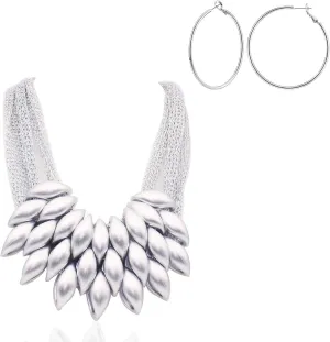 Chunky Layered Tassel Choker Jewelry Sets for Women,African Bib Tribal Collar Necklace,Huggie Hoop Circle Earrings and Shiny Cubic Zirconia Bracelet,3pcs Statement Fashion Trendy Jewelry Gifts