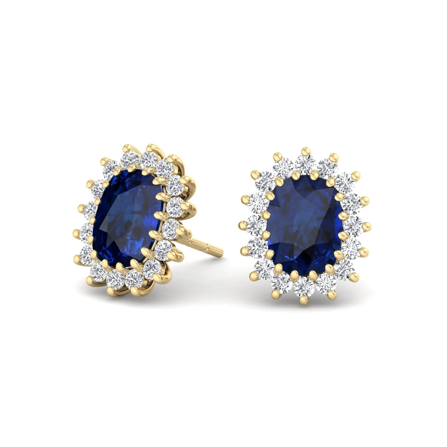 Cielo - Oval Cut Sapphire and Diamond Halo Flower Style Earrings