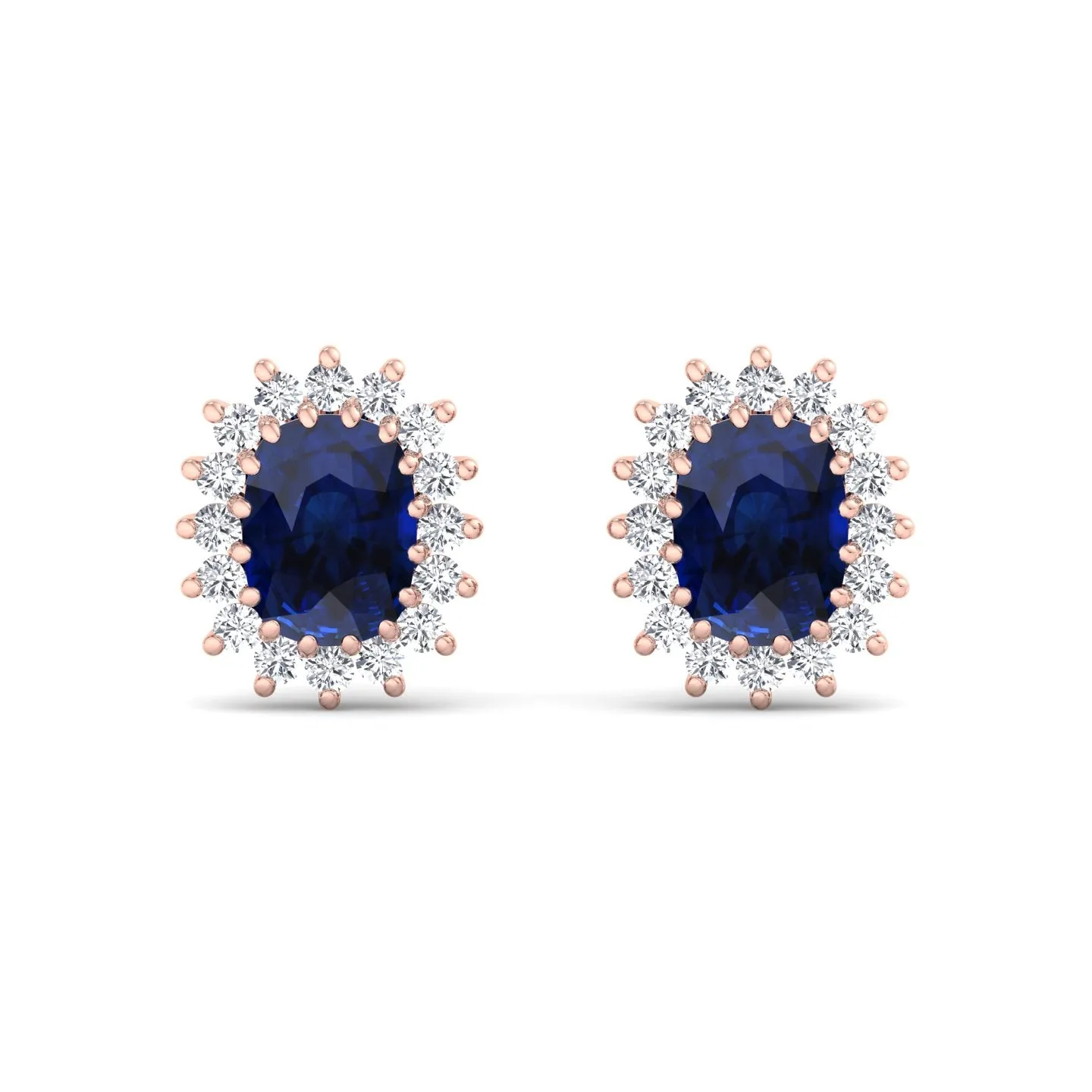 Cielo - Oval Cut Sapphire and Diamond Halo Flower Style Earrings