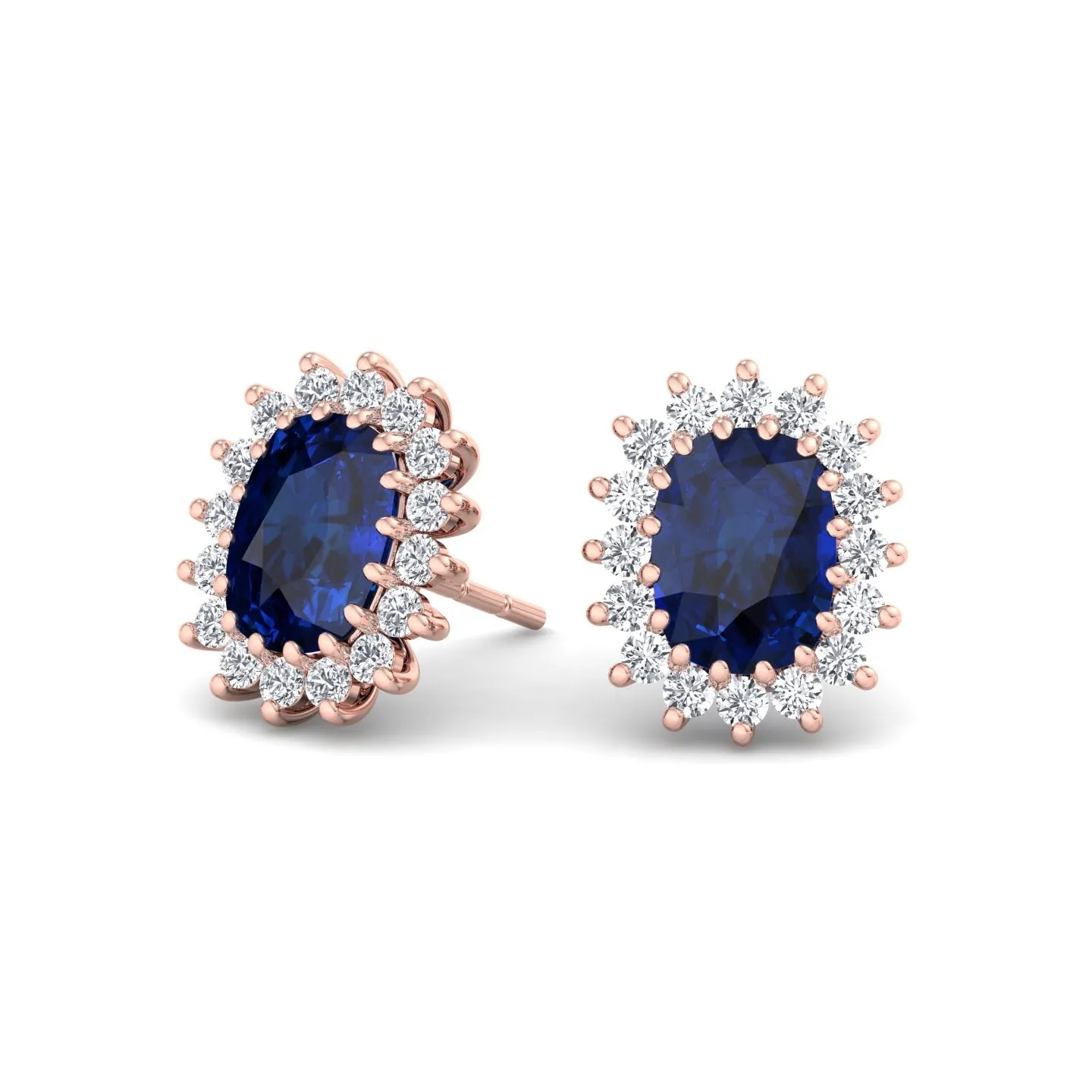 Cielo - Oval Cut Sapphire and Diamond Halo Flower Style Earrings