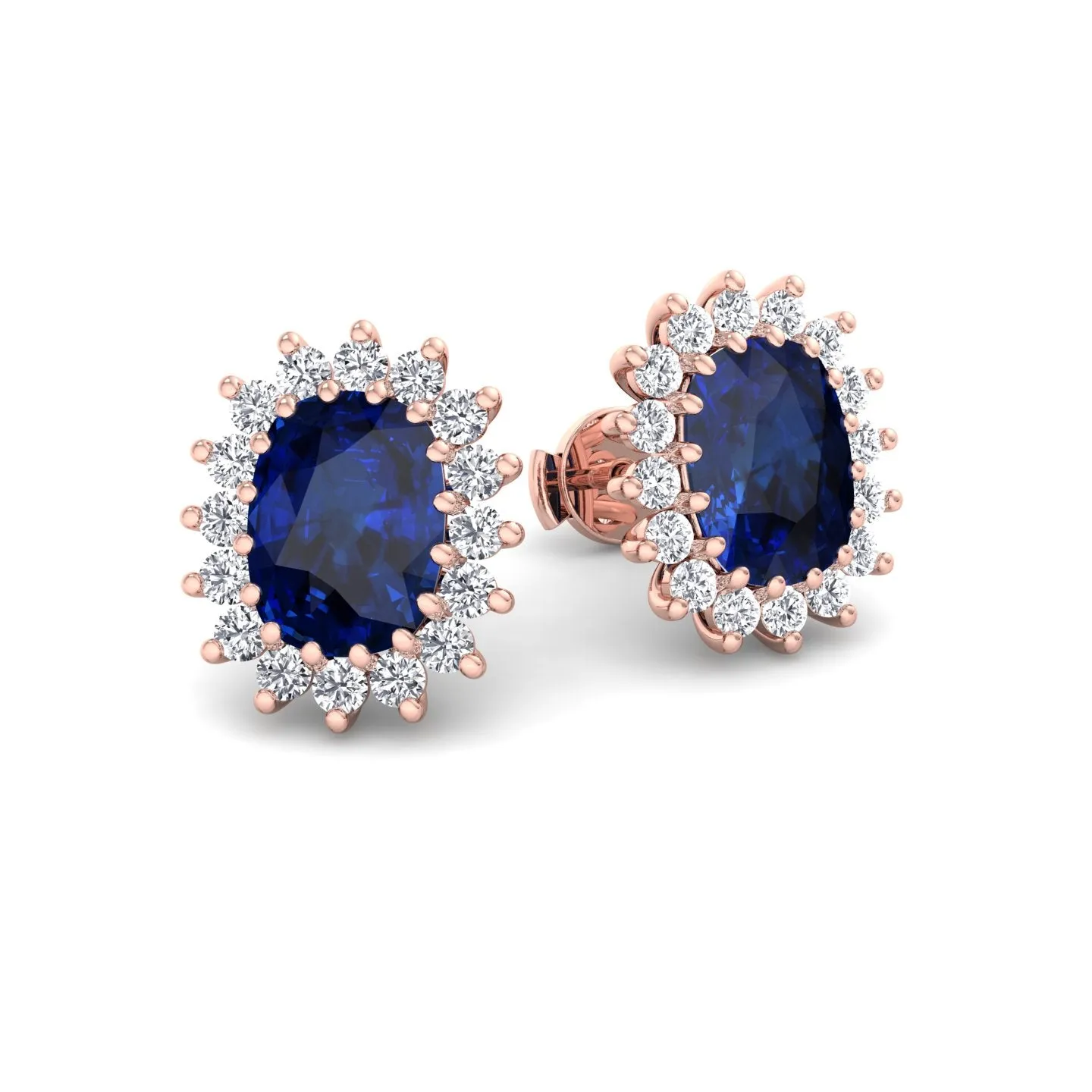 Cielo - Oval Cut Sapphire and Diamond Halo Flower Style Earrings
