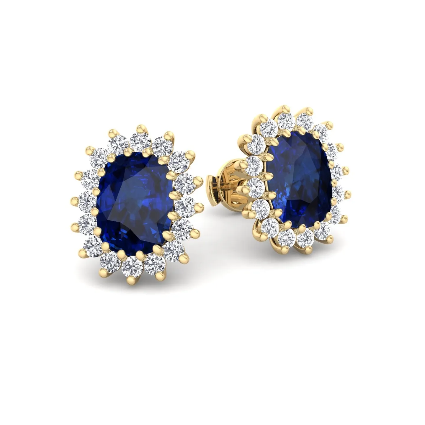 Cielo - Oval Cut Sapphire and Diamond Halo Flower Style Earrings