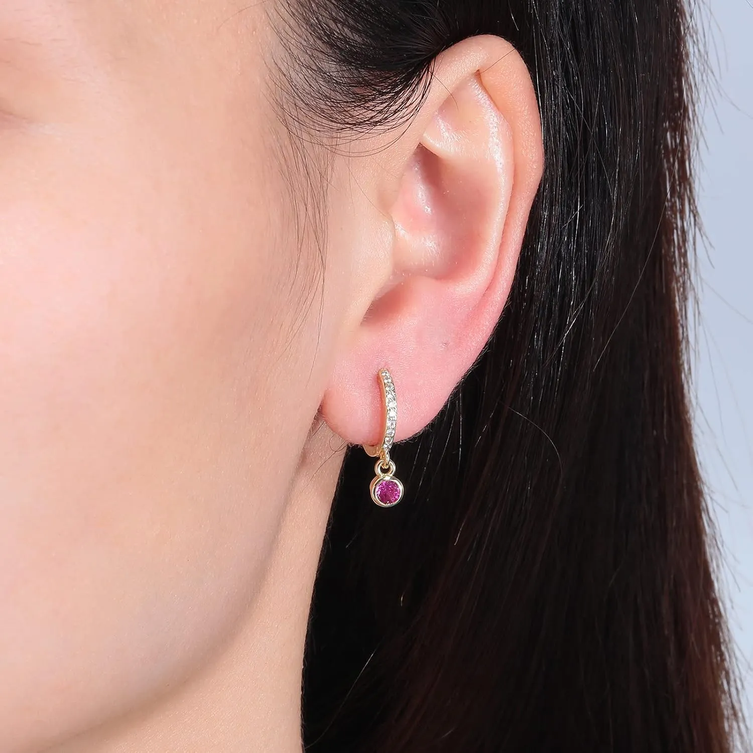CiNily Small Dangle Hoop Earrings for Women Girls,14K White Gold Mini Huggie Hoop Earrings Hypoallergenic Diamond Drop Earrings Dainty Cute Cubic Zirconia Dangle Hoops Jewelry Gifts