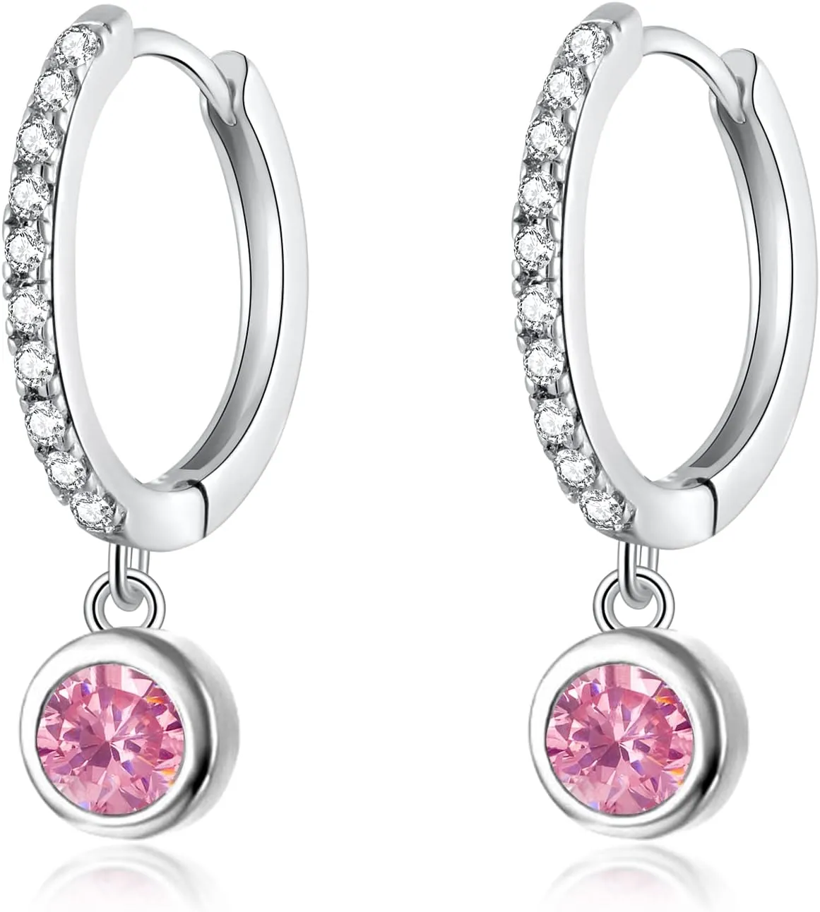 CiNily Small Dangle Hoop Earrings for Women Girls,14K White Gold Mini Huggie Hoop Earrings Hypoallergenic Diamond Drop Earrings Dainty Cute Cubic Zirconia Dangle Hoops Jewelry Gifts