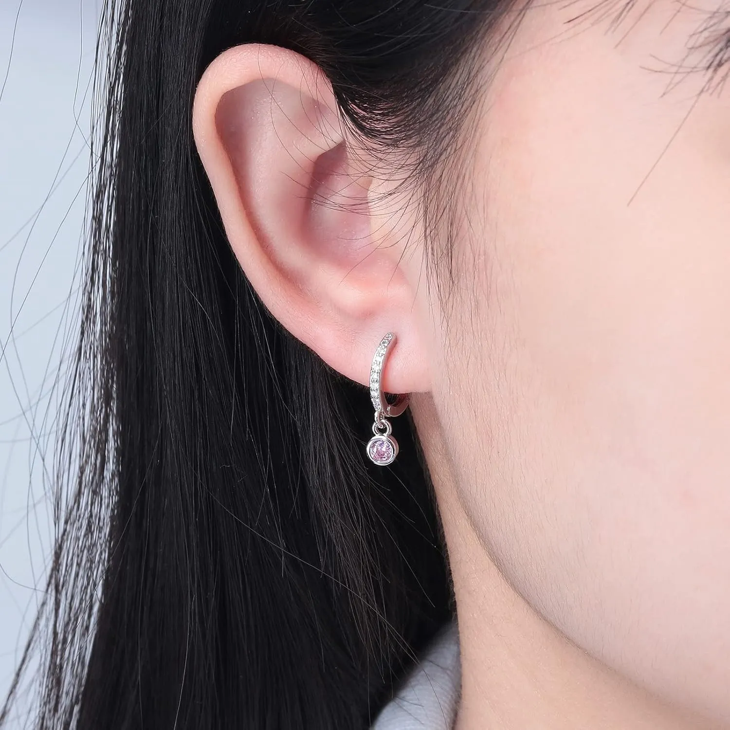 CiNily Small Dangle Hoop Earrings for Women Girls,14K White Gold Mini Huggie Hoop Earrings Hypoallergenic Diamond Drop Earrings Dainty Cute Cubic Zirconia Dangle Hoops Jewelry Gifts