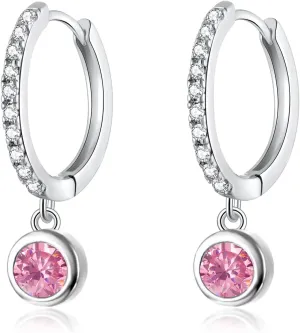 CiNily Small Dangle Hoop Earrings for Women Girls,14K White Gold Mini Huggie Hoop Earrings Hypoallergenic Diamond Drop Earrings Dainty Cute Cubic Zirconia Dangle Hoops Jewelry Gifts