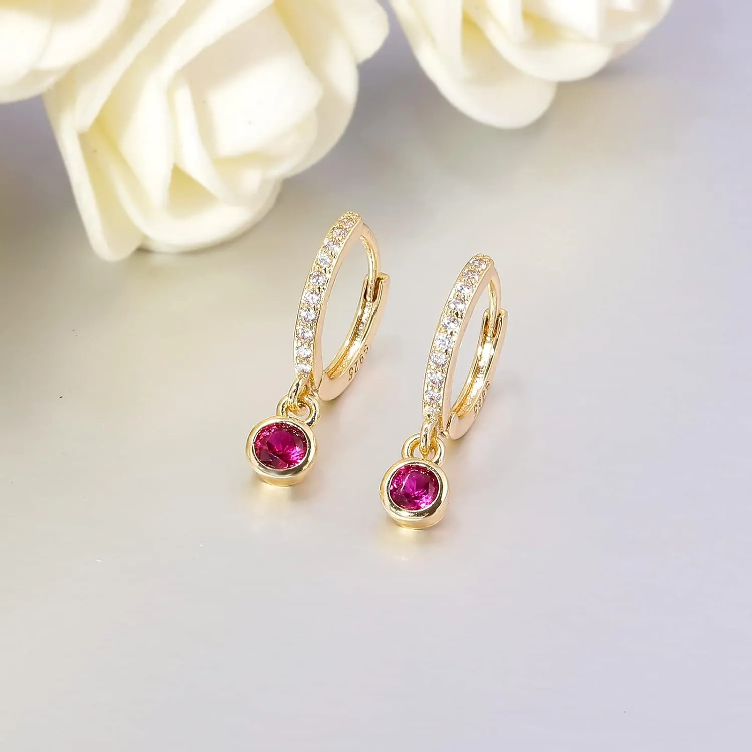 CiNily Small Dangle Hoop Earrings for Women Girls,14K White Gold Mini Huggie Hoop Earrings Hypoallergenic Diamond Drop Earrings Dainty Cute Cubic Zirconia Dangle Hoops Jewelry Gifts