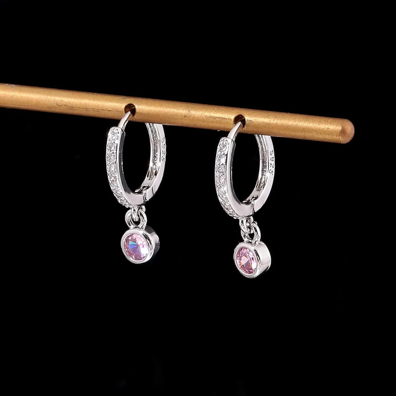 CiNily Small Dangle Hoop Earrings for Women Girls,14K White Gold Mini Huggie Hoop Earrings Hypoallergenic Diamond Drop Earrings Dainty Cute Cubic Zirconia Dangle Hoops Jewelry Gifts