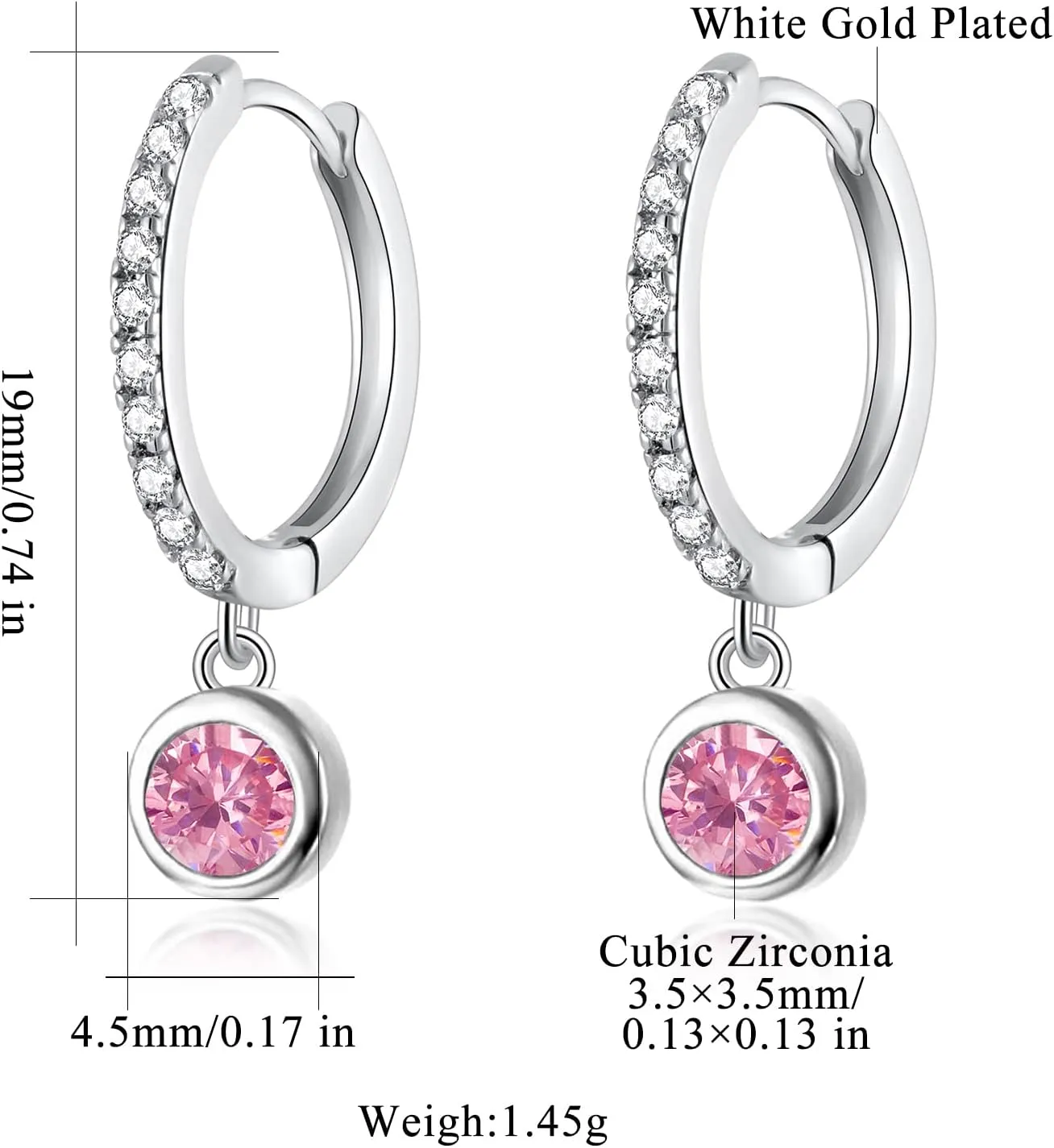 CiNily Small Dangle Hoop Earrings for Women Girls,14K White Gold Mini Huggie Hoop Earrings Hypoallergenic Diamond Drop Earrings Dainty Cute Cubic Zirconia Dangle Hoops Jewelry Gifts