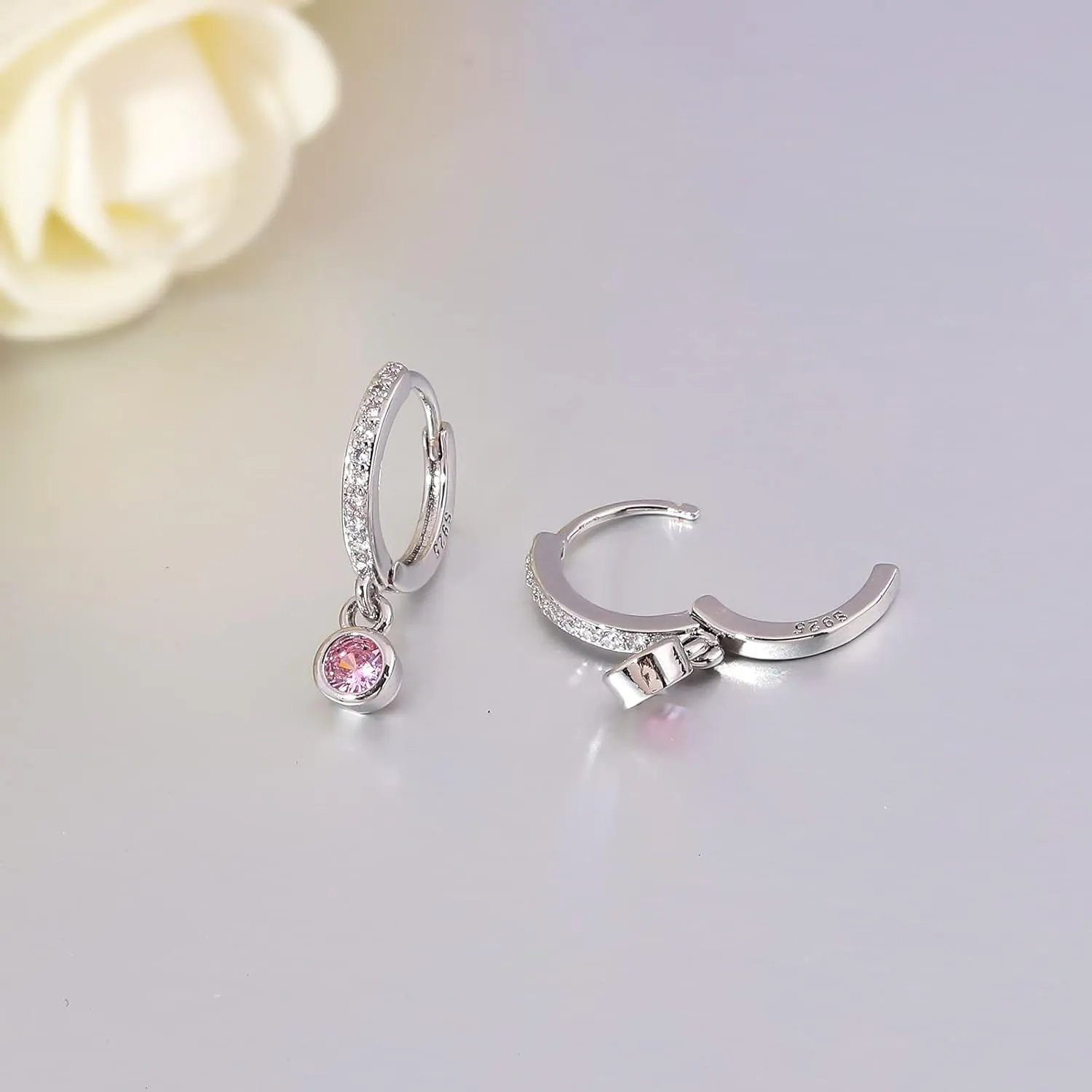 CiNily Small Dangle Hoop Earrings for Women Girls,14K White Gold Mini Huggie Hoop Earrings Hypoallergenic Diamond Drop Earrings Dainty Cute Cubic Zirconia Dangle Hoops Jewelry Gifts