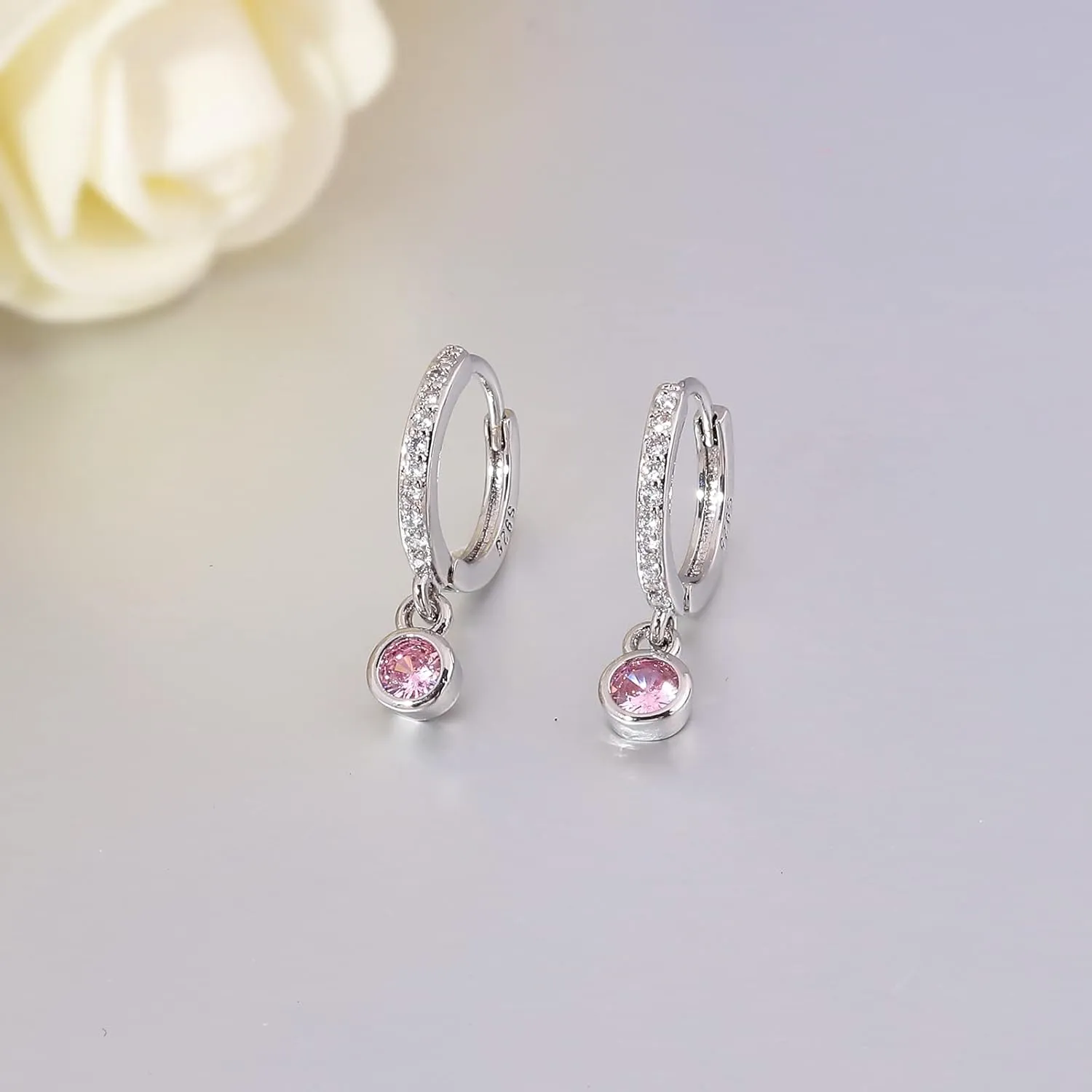 CiNily Small Dangle Hoop Earrings for Women Girls,14K White Gold Mini Huggie Hoop Earrings Hypoallergenic Diamond Drop Earrings Dainty Cute Cubic Zirconia Dangle Hoops Jewelry Gifts